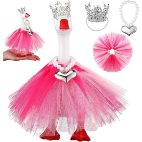 7 Inch Mini Desk Goose Outfits with Crystal Rhinestone Tiara Crown Necklace Tutu Dress Magnetic Goose Key Holder Princess Customs for Magnetic Duck Statue Desk Key Holder Decor(Pink)