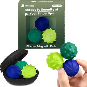 Magnetic Sensory Fidget Balls – 3PC Large Weighted Textured Silicone Stress Relief Toys for Adults & Teens with ADHD, Autism, Anxiety – Quiet Fidget Magnets for Desk, Travel, Office & Gifting