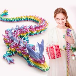 3D Printed Dragon, 3D Dragon,24 Inch 3D Printed Fidget Dragon, Bigger Fidget Crystal Dragon Toys, 3D Printed Articulated Dragon for Home Office Car Desk Decor Toys (Rainbow, 24 in)