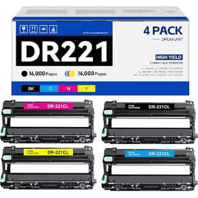 DR-221CL DR221CL Drum Unit 4-Pack Replacement for Brother DR221 DR-221 DR 221 CL to use with HL-3140CW HL-3170CDW MFC-9130CW MFC-9330CDW MFC-9340CDW Printer (1 Black, 1 Cyan, 1 Magenta, 1 Yellow)