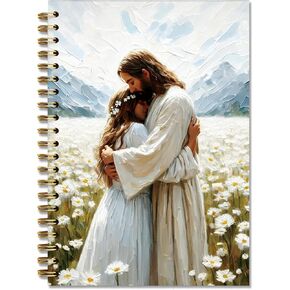Jesus Holding the Girl Christian Notebook Journal, Church Notes Prayer Journal for Women Girls, Religious Gift Spiral Notebook, 5.5 x 8.3 Inch