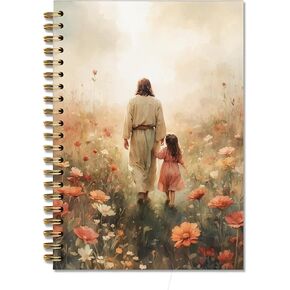 Wildflower Jesus Walking With Girl Christian Spiral Notebook Journal, Church Notes Notebook, Christian Jesus Church Prayer Journal Gift For Women Girls, 5.5 x 8.3 Inches
