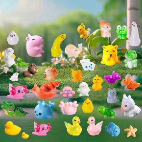 45 Pcs Mini Resin Animals Miniature Animal Figurines Tiny Resin Figurines Mini Figures Bulk for Fairy Garden Décor Micro Landscape Ornaments Dollhouse Craft Accessories