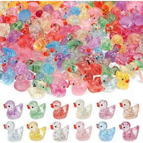 200 Pcs Mini Resin Glitter Ducks, Tiny Animals Figures to Hide Miniature Cute Plastic Little Duck for Garden Dollhouse Fish Tank Aquarium Fairy Micro Landscape Decorations