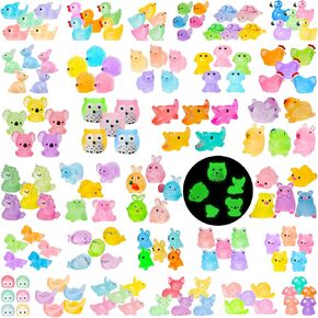 200pcs حيوانات راتنج صغيرة مضيئة 30 نوعًا من التماثيل ذات الراتينج المصغرة لإخفاء توهج السائبة في الضفادع الصغيرة الداكنة لضفادع القط الصغير للمناظر الطبيعية للمناظر الطبيعية الجنية.