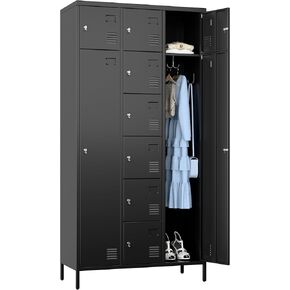 Aobabo Metal Lockable Storage Locker 8 Small Doors and 2 Big Door, Metal Lockers for empolyees with Hooks, for School Home Office, Assembly Required, 10 Doors, Black