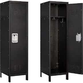 Yizosh Metal Locker with 1 Lockable Door, Industrial Black Steel Storage Locker, 55.1" L x 15" W x 18" D, Modern Style, Perfect for Office, School, Gym, Home Storage