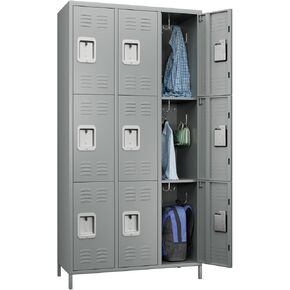 Employee Lockers, 9 Doors Metal Storage Locker for Employees School Hospital Garage Gym Home Office with Hooks Assembly Required (Light Grey)