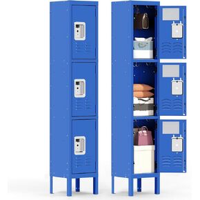 Metal Locker for Employees 66" H Tall Storage Lockers with Lock and Mirror Gym Locker Cabinet with 3 Doors Steel Wardrobe for Office Home School Staff Assembly Required