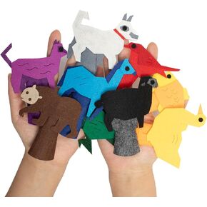 Felt Color Brown Bear Finger Puppets, 9pcs Feeling Sorting Red Bird, Yellow Duck, Green Frog, White Dog, Goldfish, Purple Cat, Blue Horse, Black Sheep Finger Puppets for Kids Classroom Activities