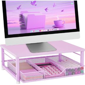 Wood Monitor Stand Riser, Laptop Stand for Desk, Office Desk Organizer and Accessories, Computer Desktop Shelf with Drawer and Pen Holder, Printer Stand for Home, Office, Dorm (Black Wood) in Kuwait