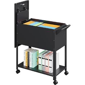 Rolling File Cart with Wheels Hanging Files,Rolling File Cabinet Organizer,Rolling Hanging File Folder Cart on Wheels,Metal Filing Cart,Fit A4/F4/Letter/Legal File for Home Office (Black)