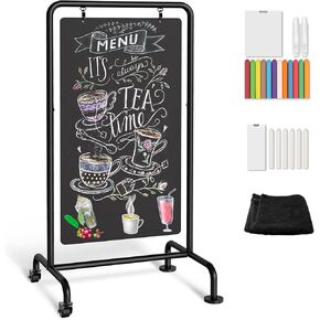SELEAD Metal Swinging Chalkboard with Wheels - 40" x 20" Double Sided Rolling Sidewalk Chalk Board Easel Sign, Large Outdoor Indoor Menu Message Sandwich Pizarra for Business, Wedding, Cafe
