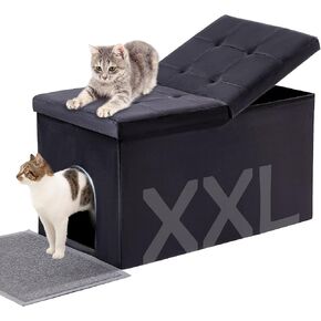MEEXPAWS Cat Litter Box Enclosure Furniture Hidden Extra Large, Lift Design Lid Velvet Cat Washroom Bench Storage Cabinet | 35.4x19.7x19.7 in | Dog Proof|Urine Proof Inside|Quick Assembly| Easy Clean