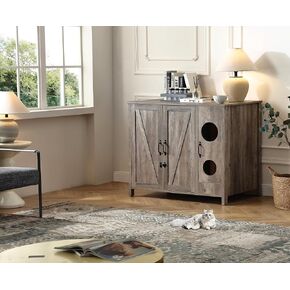 Cat-Faced Doors Cat Litter Robot Enclosure,Automatic Litter Box Enclosure for Litter Robot 3/4,Power Outlet for Litter Robot Cabinet,Litter Collector,Dog-Proof Shelf,Antique White