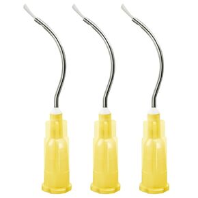 100PCs 19G Yellow Pre Bent Needle Tip with Brush Padded by JEVOLVE | Precision Applicator for Crafts, Painting, Model Building, and Industrial Use | Durable, Flexible, and Easy to Use