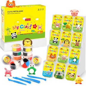 Air Dry Clay Kit for Kids - 12 Portable Packs, Color-Mixing Magic, Ultra Soft & Mess-Free, DIY Modeling Clay with Sculpting Tools & Fun Tutorials, Creative Arts & Crafts Gift for Boys & Girls