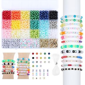 XIANNVXI 1260pcs Pearl Beads Kit for Friendship Bracelet 18color 6mm Colorful Pearl Kandi Letter Beads Kit for Jewelry Making DIY Crafts