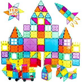 Magnetic Tiles Car Building Kit for Toddlers, 4 PCS Magnet Construction Trucks, STEM Toys for 3-8 Year Old Boys Girls, Educational Vehicle Engineering Set