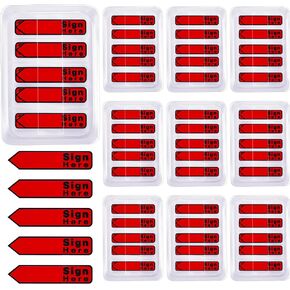 Colarr 10 Pack 1000 Pieces Sign Here Date Tabs Sign Here Date Stickers Flags Please Message Flags for Office Notebook Annotating Books Notary Books(Red,Cute)