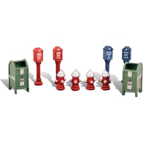 Scenic Accents Street Items (Mailboxes Fire Hydrants & Fire/Police Call Boxes) HO Woodland Scenics
