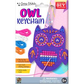 C.S. Kids KC06 Owl Keychain, First Sewing Arts & Crafts Gifts - Animal Crafting Keychain | Educational DIY Cross-Stitch Sewing Kit for Kids, Sew Your Own Owl (Safety Needle & Instruction Included)