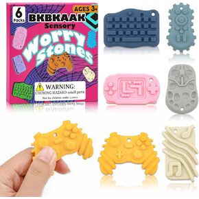 Sensory Toys Worry Stones 6 Packs - Textured Fidget Toys for Autism Kids & Adults, Anxiety Relief Tools with Unique Shapes for School / Office Use, Calming Stress Toy & Fun Student Prizes