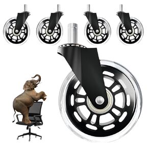 3'' Transparent Office Chair Wheels Replacement-Polyurethane Casters,5 Pack,Supports 200kg,Noiseless,Floor-Friendly Rolling Desk Chair Casters,Universal Fit for Most Office Chairs