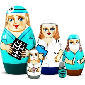 AEVVV Doctor and Nurse Nesting Dolls Set of 5 pcs - Medical Themed Matryoshka - Funny Nurse Gifts - Medical Office Decorations - Medical Office Decor