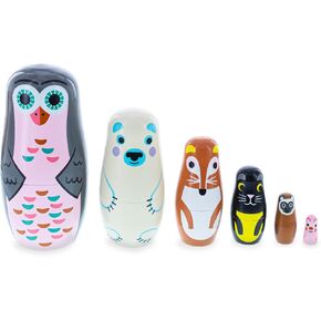 BestPysanky Set of 6 Animals Wooden Nesting Dolls