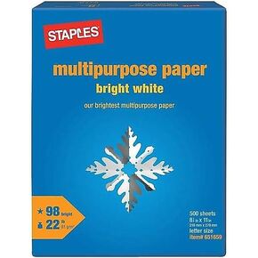 Staples Multipurpose Paper, 8 1/2" x 11", Bright White, Ream
