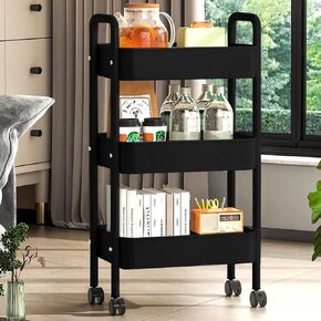 3 Tier Metal Rolling Utility Cart with Handle, Detachable Storage Organizer with Wheels for Kitchen, Living Room, Office, Garage (White, 3 Tier) in Saudi Arabia
