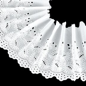 FINGERINSPIRE 3 Yards White Eyelet Cotton Trim 9inch Wide Cotton Lace Trim Floral Embroidery Lace Trim Wavy Edge Floral Cotton Lace Ribbon for Sewing Dresses Clothes Bag Pets Clothes Decoration