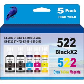 522 Ink Refill Compatible for 522 Ink Refill Bottles Use for ET-2800 ET-4800 ET-2400 ET-2803 ET-2720 ET-4700 ET-4810 ET-2840 Printer 5 Bottles