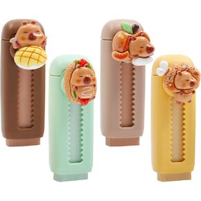 Capybara Retractable Erasers, 4 Pcs Cute Capy Rubber, Push-Pull Rubber Eraser, Food Capybara Design Erasers for Boys Girls Students Capybara School Office Supply Stationery