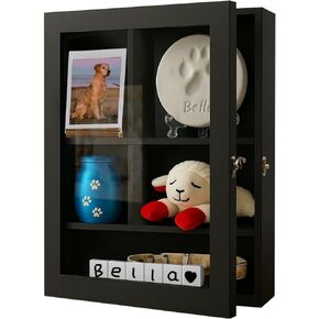 Sofunii Pet Memorial Shadow Box with Shelves,12 * 16 Inch Memory Deep Display Case,Personalized Keepsake for Dog & Cat Lovers, Pet Remembrance Loss Sympathy Gift - Black