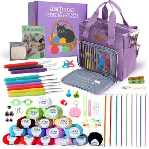 Lewhoo Crochet Kits for Beginner Adults, All Inclusive Crochet Set with 9 Size Crochet Hooks, Afghan Crochet Needles 2.0-6.0mm, 1136 Yards Yarn Skeins Balls,Knitting Kits Storage Organizer