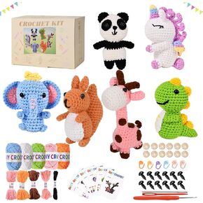 Alutaba 6Pcs Crochet Kit for Beginners, Crochet Animal Kits for Adults and Kids with Step by Step Videos Tutorials, Knitting Kit for Crochet Lovers Great Birthday Holiday Gift, DIY Keychain Pendants