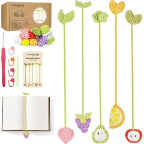 WaldyWop Crochet Kit for Beginners: 5 PCS Fruit Bookmarks Crochet Kits w/ 40% Extra Yarn, Accessories - Easy Video Tutorials & Instructions for Adults Kids 8-12 - DIY Birthday Gift Set for Girls Women