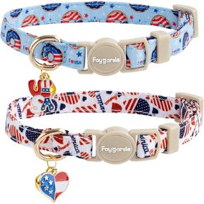Faygarsle 2 Pack Blueberry Banana Pattern Cat Collars Breakaway Safety Collar with Bell Spring Summer Design for Girl Cats,Yellow Light Blue