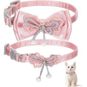 2Pack Adorable Cat Collar with Bow, Cute Kitten Collars for Girl Cats Pink Cat Bows & Accessories Breakaway Safety Cat Bowtie Collar(Style 1)