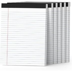 300 Sheets White Legal Pads 8.5 x 11 Wide Ruled 6 Pack Notebook Paper Note Pad 50 Sheets per Notepad Perforated Writing Pad Study Back 8x11 Pads of Paper