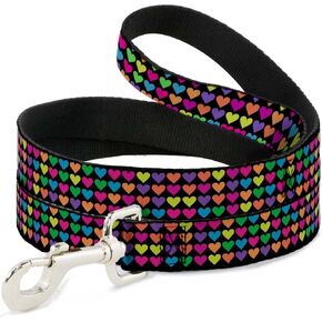 Buckle-Down Pet Leash - Mini Hearts Black/Multi Neon - 4 Feet Long - 1" Wide