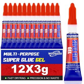 12 x 3g Super Glue Gel, Fast Strong Adhesive, Strong Cyanoacrylate (CA) Glue for Plastic, Metal, Ceramic, Leather, Wood, DIY Crafts and More – Quick Dry, Thick Formula, All-Purpose Instant Bond