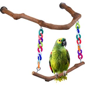 Bird Swing Toys, Standing Bird Perch with Natural Grape Wood, U Shape Hangable Birdcage Accessories, Birds Chewing Toy for Budgerigars, Parakeets, Cockatiels, Conures, Lovebirds, Finches (1Pack) in Kuwait