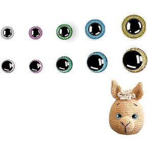 Beiskll Large Safety Eyes 3D Glitter with Washers, Moon & Round Shaped Plastic Craft Eyes for Crochet Toy, Stuffed Doll and Plush Animal, 4 Sizes (Multicolor - 144PCS)