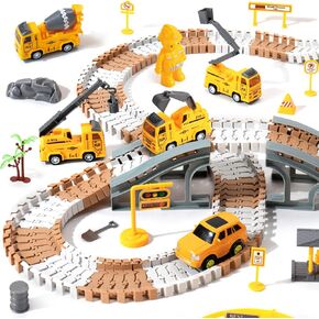𝗫𝗔𝗪𝗔𝗖𝗔𝗛 Toy Construction Race Track Set for 3 4 5 Year Old Boys, 191 PCS Construction Car Track Playset for Kids 3-6 Years, Engineering Truck Toys DIY Track for 3 Years Old Boys Girls Gifts