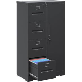 Filing Cabinets with Locks, 4 Drawers Cabinets Storage Units for Home Office, Black File Cabinet for Hanging File Folders Letter/Legal/A4/F4 Size (Easy Assemble)