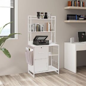Vertical Filing Cabinet with Shelves, File Cabinet with Lock & Charging Station,Hanging Pouch and Hooks