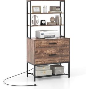 Giantex Tall-Drawer File Cabinet-خزانة الملفات مع محطة الشحن ، ورفوف التخزين ذات 3 مستويات ، ودرج كبير ، ومجلدات ملفات معلقة ، والحجم القانوني للحرف A4 ، ومكتب الطابعة للمكتب المنزلي (رمادي) in Kuwait